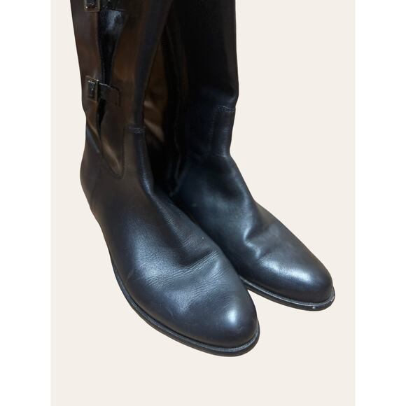 Corso Como Black Leather Mid-Calf Belted Equestrian Biker Boots Size 8 - Picture 3 of 6